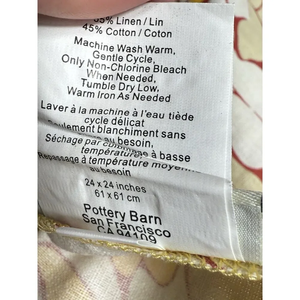 Pottery Barn Butterfly Garden Pillow Cover Yellow Linen Cotton Floral 24x24 NEW